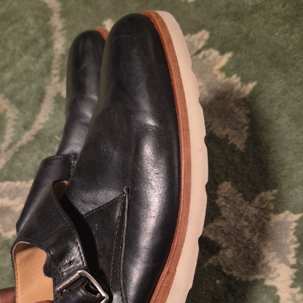 Frye Black Leather Women's Moccasin Monk Strap Shoes - Picture 4 of 15